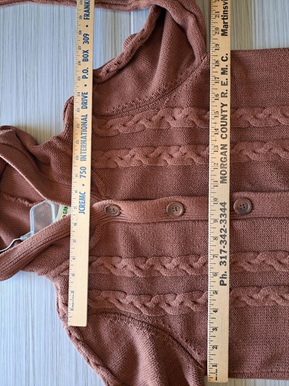 Gander Mountain Brown Cable Knit Cardigan Hood Pockets S Cotton Winter Warm Wome - Picture 7 of 12